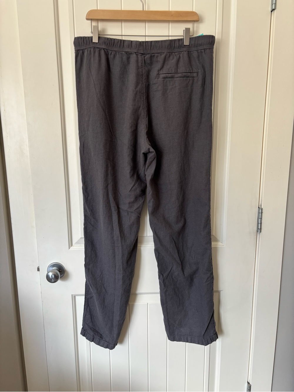 H&M Relaxed Fit Linen Blend Pants Grey Size L Drawstring Waist Casual Flowy - Picture 5 of 5